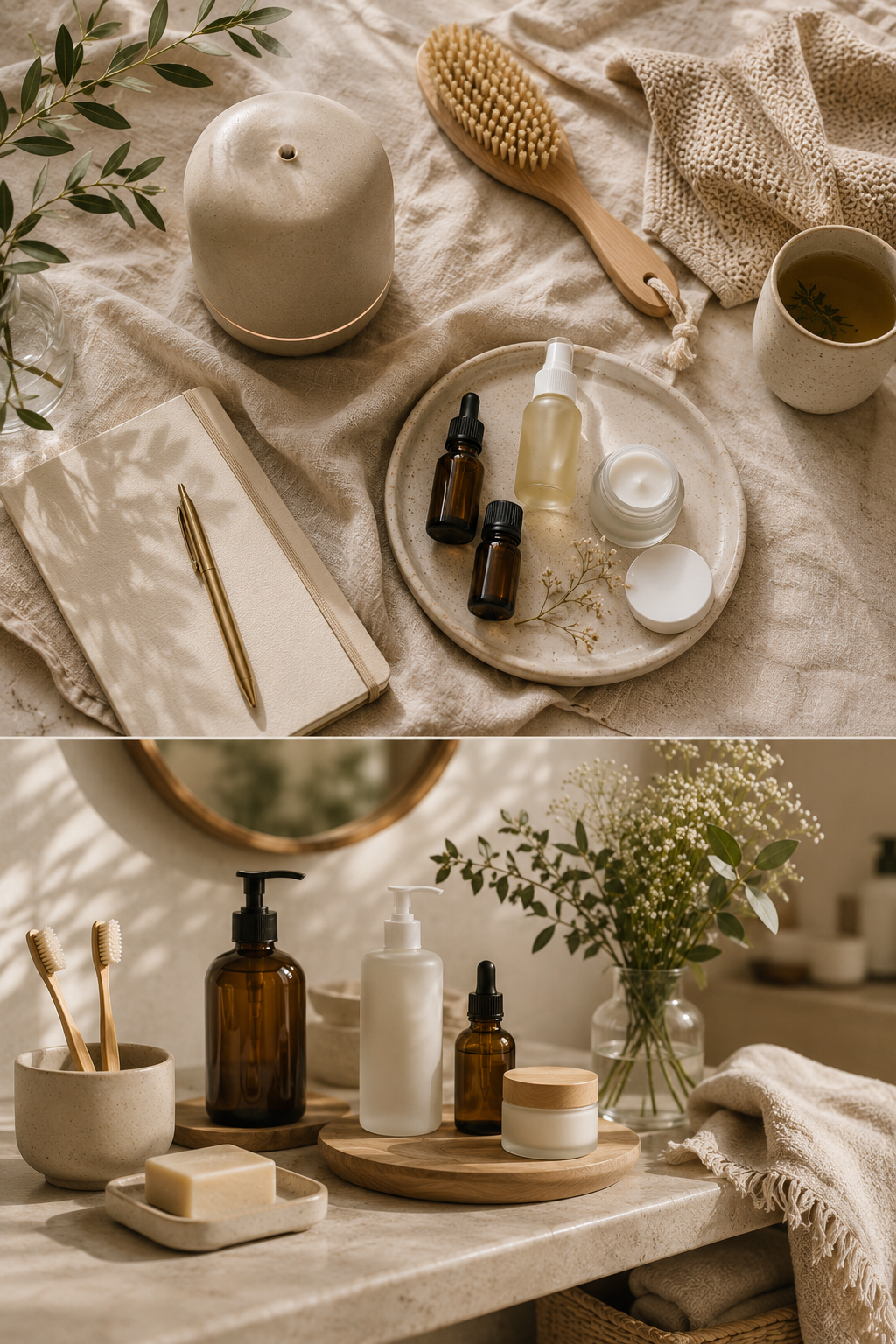 Rituales low tox con aceites esenciales, cosmética fresca, infusión, movimiento y hogar